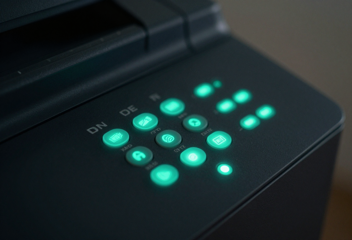 A copier control panel reporting live status